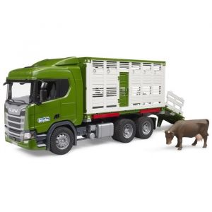 Br&uuml;der Mannesmann Camion Betaillere Scania Avec 1 Vache - 53,5&times;18,5&times;26,5cm - Transport Animaux, Bovin - Set Vehicule Agricole + Carte