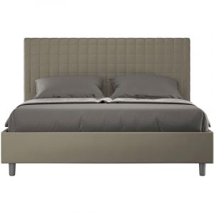 Cadre de lit coffre rembourr&eacute;e 160x190 similicuir blanc Azelia