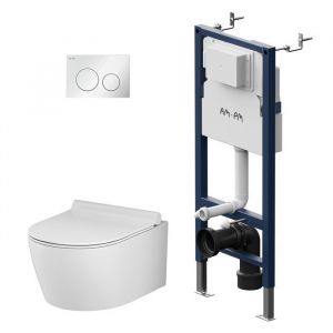 Am.pm - Set : wc suspendu + bâti-support + plaque de déclenchement IIS90151.XB1700