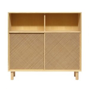 Buffet haut en bois massif naturel avec 2 portes - 120 cm