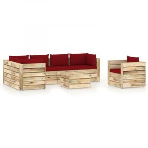 VidaXL Salon de jardin 7 pcs avec coussins Bois impr&eacute;gn&eacute; de vert