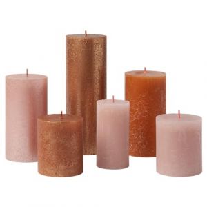 Bolsius Rustik Lot de 6 bougies piliers – Cadeau – Cosy Coppers – Bougies décoratives pour la maison – Longueur de combustion – Sans parfum – Cire végétale naturelle – Sans huile de palme