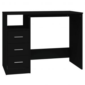 Bureau table poste de travail meuble d'ordinateur informatique étude avec tiroirs 102 x 50 x 76 cm bois d'ingénierie noir