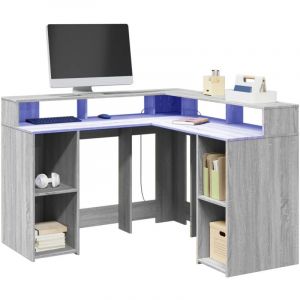 VidaXL Bureau et lumières led sonoma gris 130x130x91cm bois ingénierie