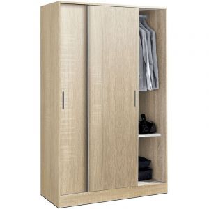 Pegane Armoire / placard de rangement de 2 portes coulissantes coloris Chêne Cambrian - longueur 122 x profondeur 56 x hauteur