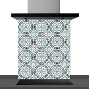 Hexoa Fond de hotte decorative, azulejos vintage bleu 60x70 cm