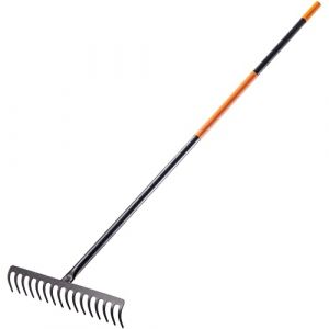 Kadax - Râteau en métal 16 dents, pour feuilles d'herbe, manche