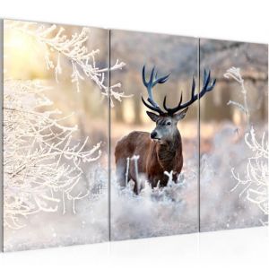 Runa art 004131a Tableau Décoration Murale Cerf D'hiver 120 x 80 cm 3 Panneaux Deco Toile Prêt à Accroc r