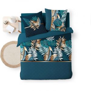 Douceur D'int&eacute;rieur - Housse de couette 240 x 220 cm + 2taies Coton 42 fils Alianor bleu - Sans