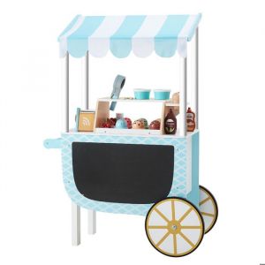 Teamson Kids Chariot à Glaces en Bois, 33 PCS Ensemble de Jeu de Marchande avec Boules de Glace Magnétiques