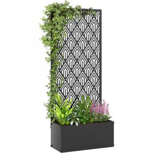 Outsunny Jardini&egrave;re avec treillis - avec brise-vue - pour plantes grimpantes - m&eacute;tal - 45 x 21,5 x 110 cm - noir