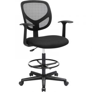 Songmics Fauteuil De Bureau, Siège Ergonomique, Tabouret, Avec Repose-Pieds Réglable En Hauteur, Pivotant Sur 360°, Pour Bureau Debout, Noir