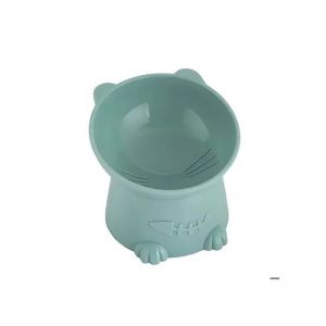 Gamelle Chat Sur&eacute;lev&eacute;e Ergonomique Inclin&eacute;e 15&deg; - Bol Alimentaire Forme T&ecirc;te De Chat - Anti-D&eacute;rapant Pour Chien Et Chat - Vert