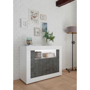 home24 Buffet 2 portes battants Bronte blanc laqué brillant oxyde - SUBLEEM