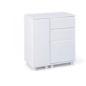 Ebuy24 - Lapo Bureau sur roulettes avec plateau extensible, 3 tiroirs, 1 porte, blanc.