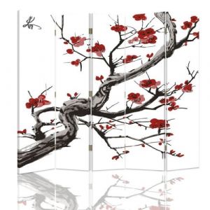 Feeby Cloison amovible 5 parties Paravent d'intérieur pivotant, Cerisier japonais rouge 180x150 cm