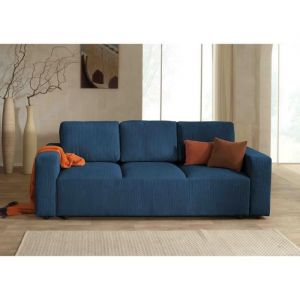Livy - canapé droit convertible - avec coffre - en velours côtelé - 3 places - bleu ardoise - Bleu Ardoise
