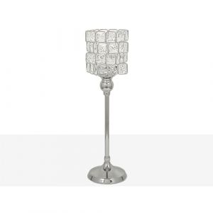 Romimex Photophore argenté métal Verre 13 x 40 x 13 cm Coupe