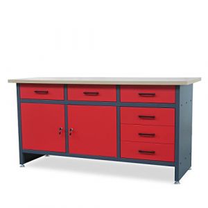 Etabli atelier JAN NOWAK - 6 tiroirs - 170 cm x 60 cm x 85 cm - Pieds réglables - Anthracite-Rouge