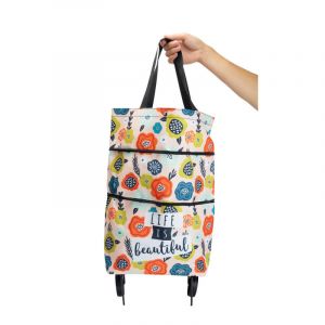 AC-Déco Sac de shopping convertible en chariot - Grandes fleurs - Multicolore - H 59 x l 39 x P 14 cm