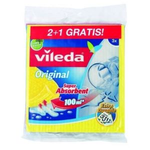 Vileda Panno Spugna tre panni, Coton, Fibre, Multicolore, pulizia, 3