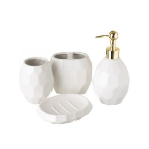 Wadiga Ensemble de 4 distributeurs d'accessoires de salle de bain ovales, porte-brosse à dents, verre et porte-savon