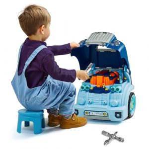 VEVOR Jouet Moteur de Camion, 60 Accessoires, Jouet M&eacute;canicien Camion Enfant avec Lumi&egrave;res, Sons, Volant, Kit Jeu Imitation M&eacute;canicien R&eacute;paration Atelier Automobile pour Enfants 3 Ans et Plus, Bleu