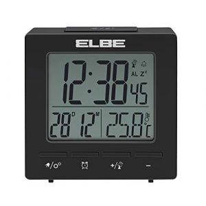 Image de Elbe REVEIL THERMOMETRE NOIR ECRAN 6.5CM | RD-005-N