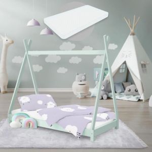 Lit d'enfant Tipi avec sommier à lattes 70x140 cm Mint en bois ML-DESIGN
