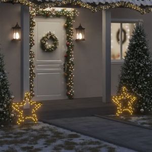 VidaXL Décoration Lumineuse Étoile de Noël avec Piquets 80 LED, Lumière d'Étoile de Noël, Ornement de Noël Fête Maison Jardin, Moderne, 60 cm