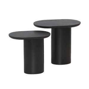 STELIAN - Lot de 2 Tables Basses Plateaux en Manguier teint&eacute; Noir Pieds M&eacute;tal Noir