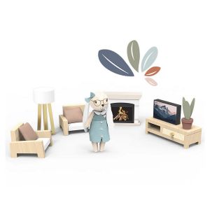 Speedy Monkey - Salon en Bois Élégant pour Maison de Poupée