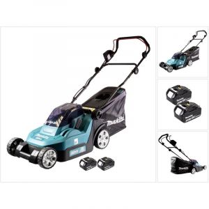 Makita Dlm 432 T2 Tondeuse à gazon sans fil 36 v (2x 18 v) 43 cm brushless + 2x Batteries 5.0 Ah - sans chargeur