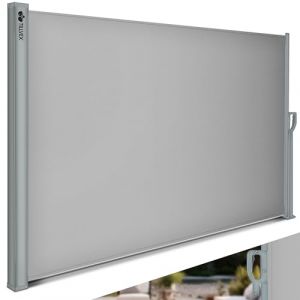 Image de Tillvex Store latéral 180 x 300 cm gris extensible et opaque Brise-vue pour balcon, jardin et terrasse Store enrouleur latéral avec support mural