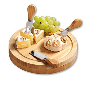 KESPER | Planche à découper fromage avec couverts, matériau : bambou, dimensions : l 23 x h : 23 x p : 3,6 cm, couleur : vert | 58642