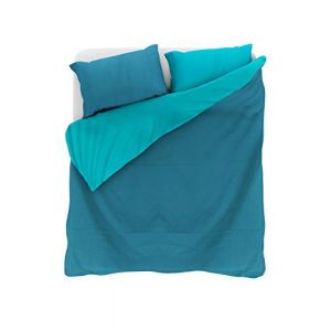 Italian Bed Linen CP-NC Petrolio/Verde bottiglia-2P Natural Color housse de couette double-face couleur unie avec taies d'oreiller, Vert pétrole/Vert Bouteille