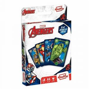 Shuffle Avengers - Jeu de Cartes pour Enfant - 4 Jeux en 1 - Naipes illustrées avec Les Personnages des Avengers - Version en Espagnol