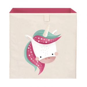 Sassi Junior Boîte de rangement carrée licorne carton et polyester violet 33 cm