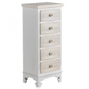 Chiffonnier en panneaux MDF plaqué en sapin coloris blanc et crème - Longueur 40 x Hauteur 96 x Largeur 30 cm