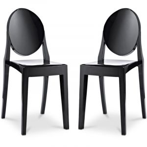 Privatefloor Lot de 2 chaises de salle à manger transparentes - Victoria Queen Noir