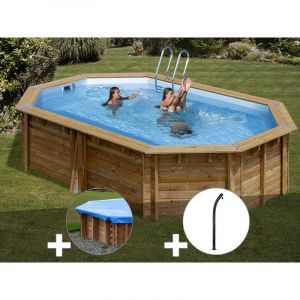 Image de Sunbay Kit piscine bois Cannelle 5,51 x 3,51 x 1,19 m + Bâche hiver + Douche