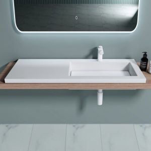 Sogood - Lavabo à Encastrer Blanc Vasque en Fonte Minérale Lave Mains Rectangulaire de Qualité pour Salle de Bain 120x46x14cm Colossum820 - Blanc