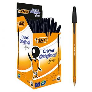 Bic Cristal Original - Stylos-Bille Pointe Fine (0,8 mm) - Certifi&eacute;s NF Environnement - Noir, Bo&icirc;te de 50