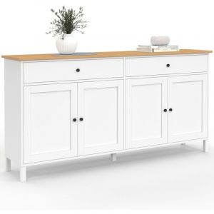 Idmarket Buffet 160cm ACHILLE 4 portes et 2 tiroirs blanc et plateau bois