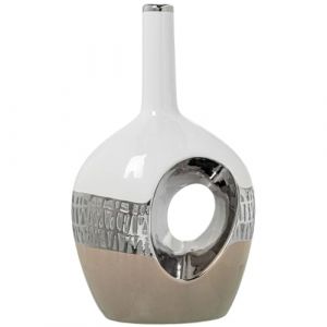 Alexandra House Living Vase Blanc Beige argenté céramique 11 x 17 x 28 cm