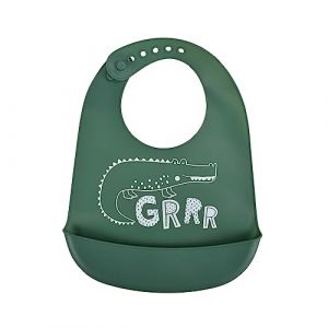 Homea Bébé Douceur, Bavoir Silicone avec Récupérateur 30 x 20,5 cm Savane Vert Foncé