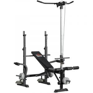 Homcom Banc de musculation complet multifonction - dossier r&eacute;glable - syst&egrave;me de poulie, support pour halt&egrave;res, &eacute;cart&eacute; pectoraux