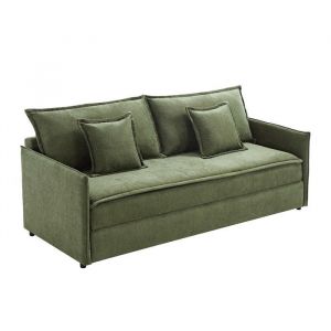 Canap&eacute; 3 places convertible en tissu vert kaki avec assise &agrave; m&eacute;moire de forme SERABA