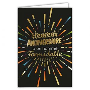 Afie 69-7084 Carte Heureux Anniversaire à un Homme formidable Feu d'artifice Doré Or Noir Fabriqué en France