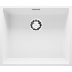 Evier Sous Plan 56 x 47 cm Evier en Granit 1 bac + Siphon Classique, Lavabo Cuisine de Primagran, Blanc - white